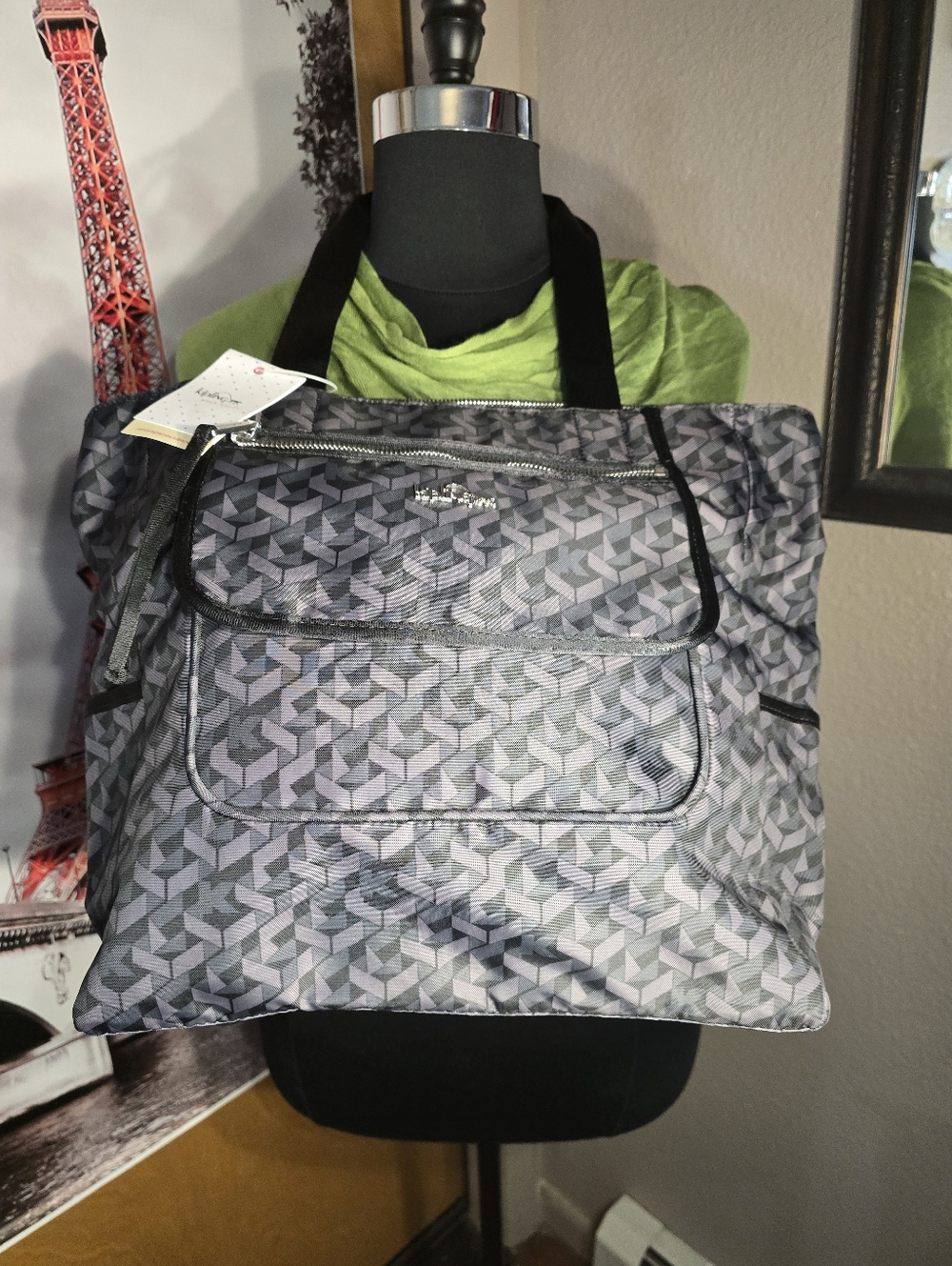 #0578 🧜NWT KIPLINGER Travel Bag Optic Dark Black RUTH 17.5x14x4.5 6"Dbl Handle